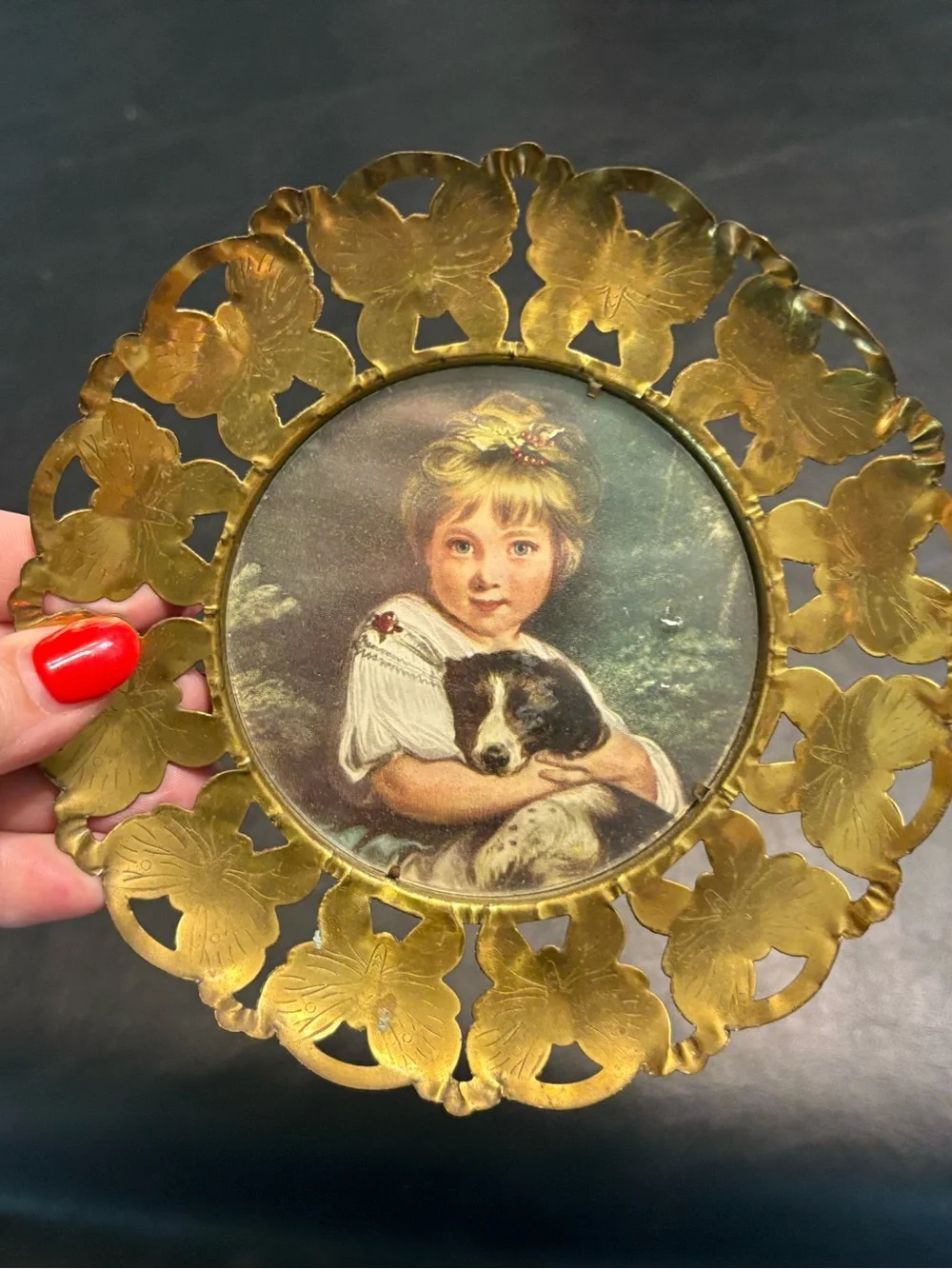 3 Vintage Made in England Brass Butterfly Wall Plaques Victorian Glass Prints